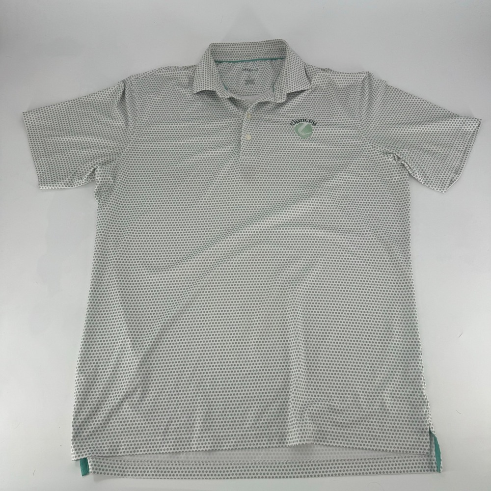 Johnnie-O Mens Clancey Golf Polo Shirt Large White Green Geometric Dot Stretch